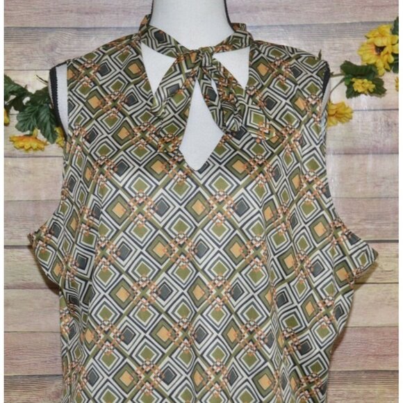 70s Vintage Headliners Sport Retro Geometric Print Tie-Neck Mod Mini Dress 2X - Picture 3 of 11